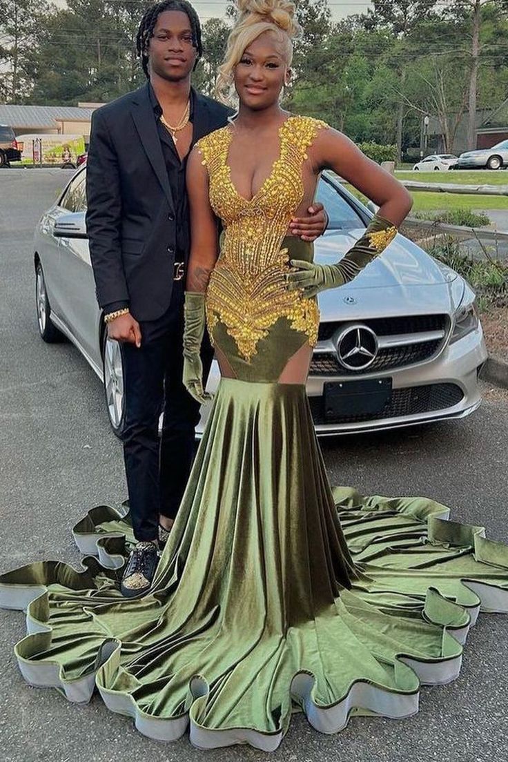 Gold velvet prom dress best sale