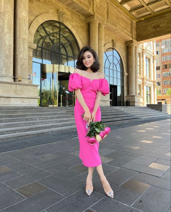 Vintage Hot Pink Midi-length Prom Dress,Wedding Guest Outfit fg4683 –  formalgowns