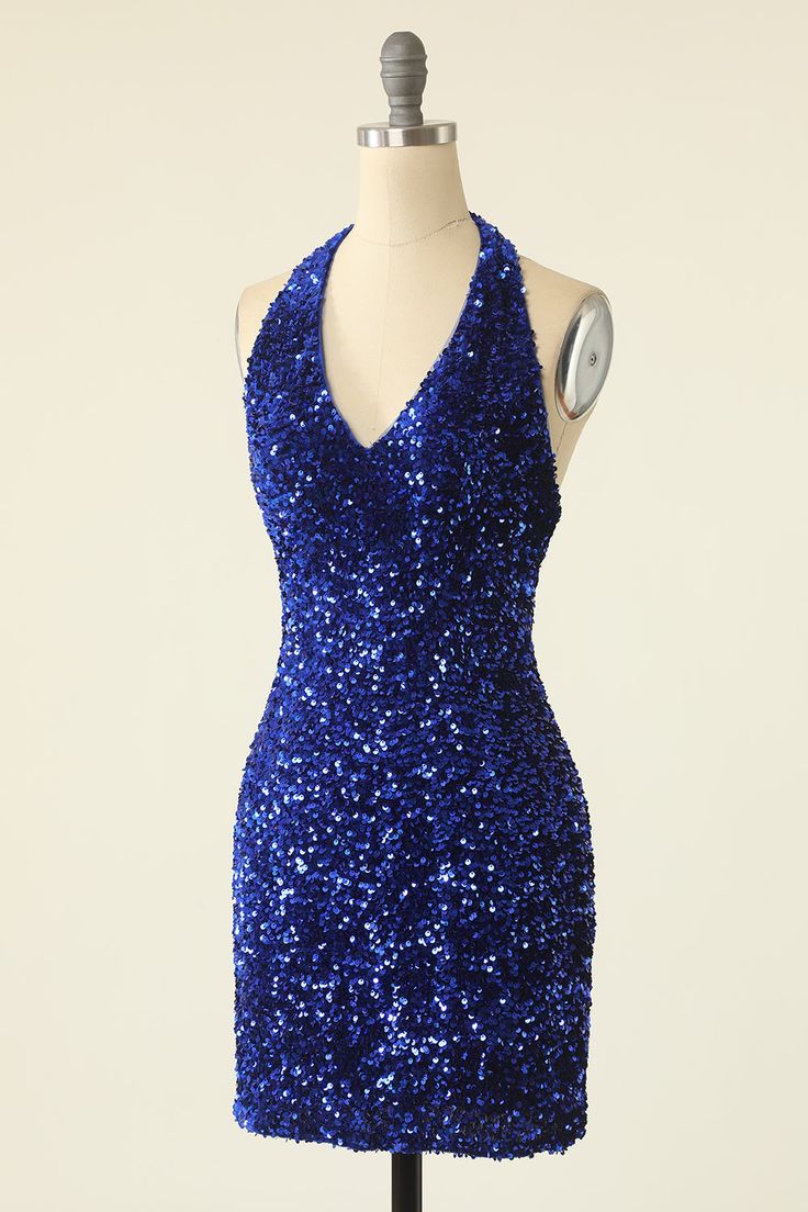 Sequin halter dress clearance with open back