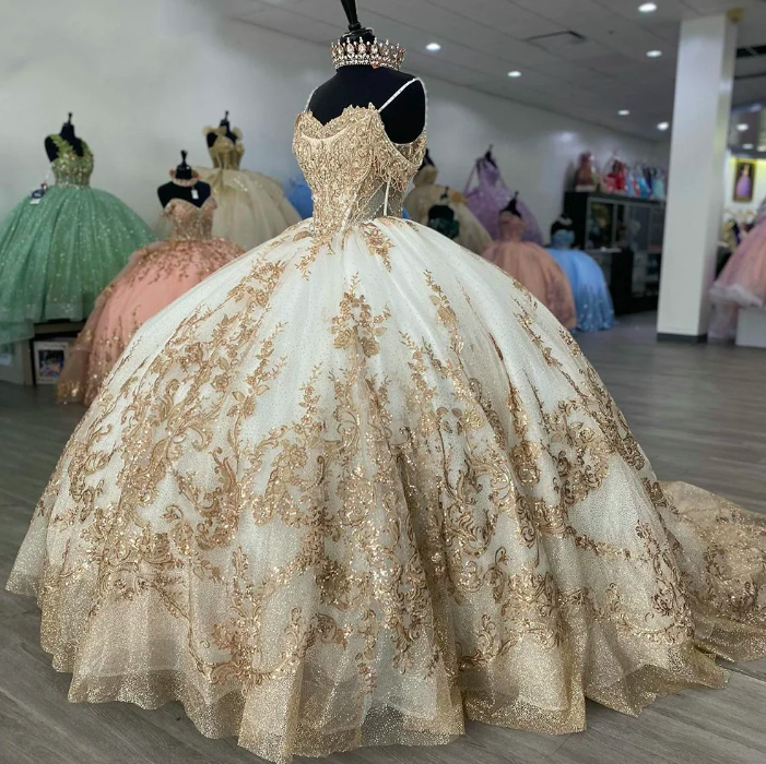 Champagne quinceanera dress best sale