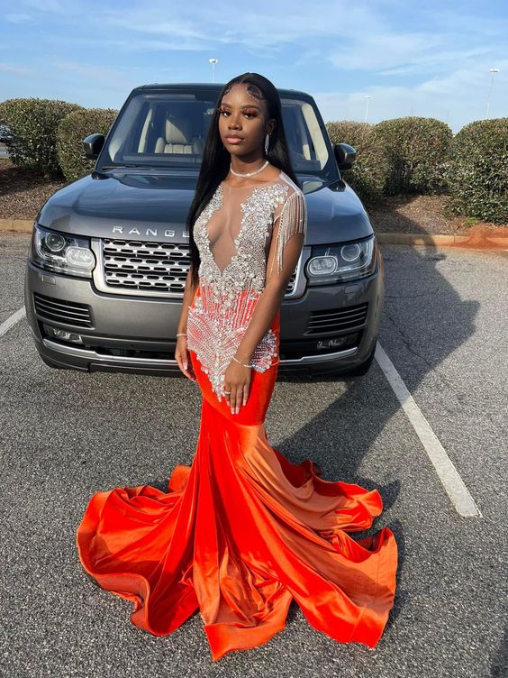 Long orange prom dresses best sale