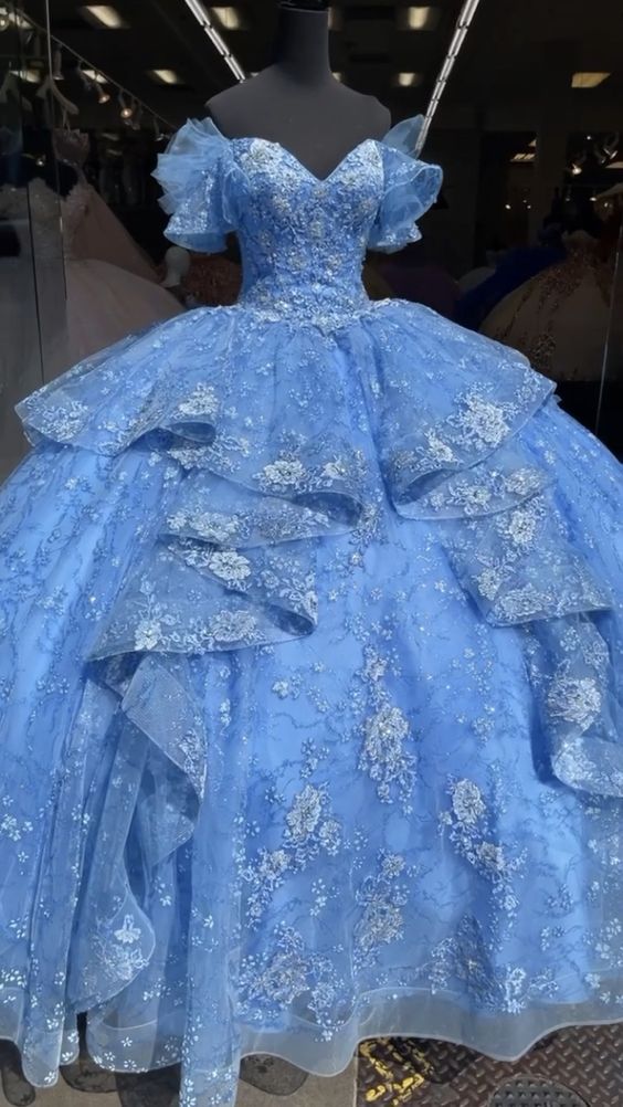 puffy prom dress blue prom dress tulle prom dresses beaded prom dre formalgowns