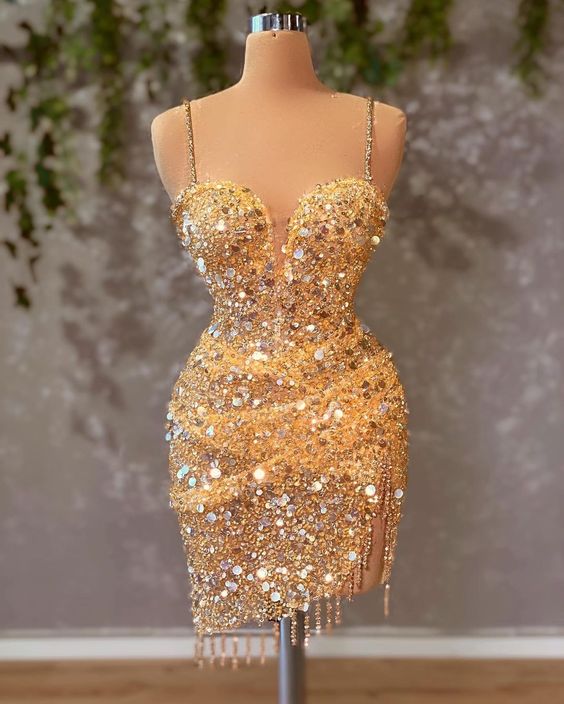 Gold beaded Short Homecoming Dress,Mini Prom Party Dress fg1846 –  formalgowns