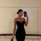 Strapless Prom Dress Black Elegant Evening Party Dress    fg7310