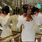 Cute Short Homecoming Dress White Sequin Long Sleeves Birthday Outfit Dress     fg5273