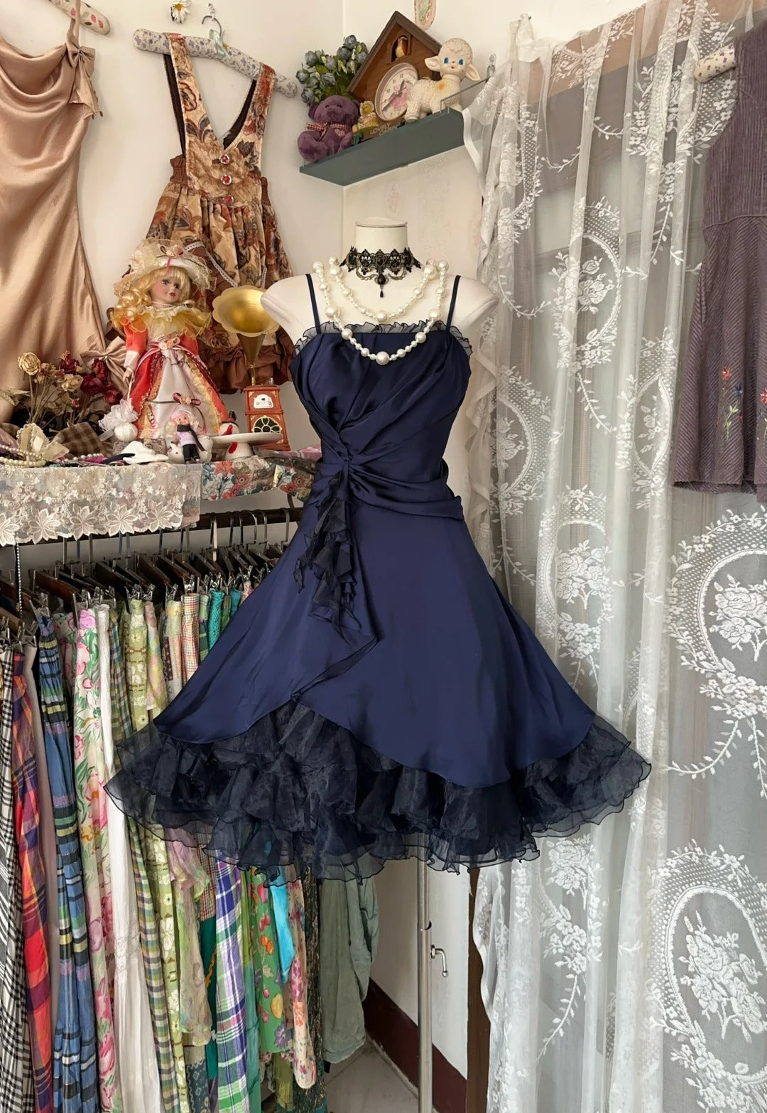 A Line Navy Blue Party Dress Short Prom Dress Birthday Dress     fg7384