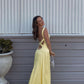 Simple Straps Yellow Backless Long Prom Dress     fg5318