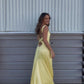 Simple Straps Yellow Backless Long Prom Dress     fg5318