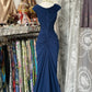 Navy Blue Mermaid Pleat Prom Dress Evening Party Dress   fg7385