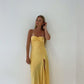 Yellow Spaghetti Straps Long Prom Dress With Slit      fg6898