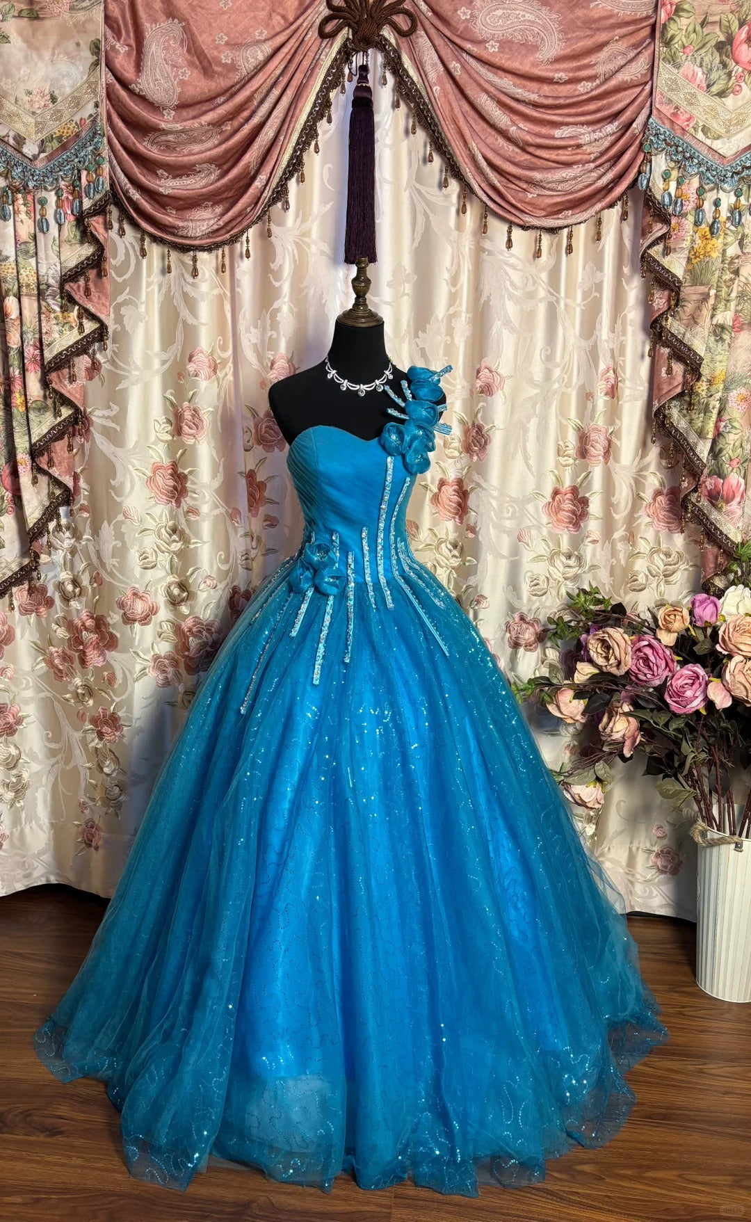 A Line Quinceanera Dress Ball Gown Tulle One Shoulder Sweet 16 Dress      fg7355