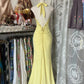 Yellow Halter Mermaid Long Prom Gown Evening Dress    fg7398