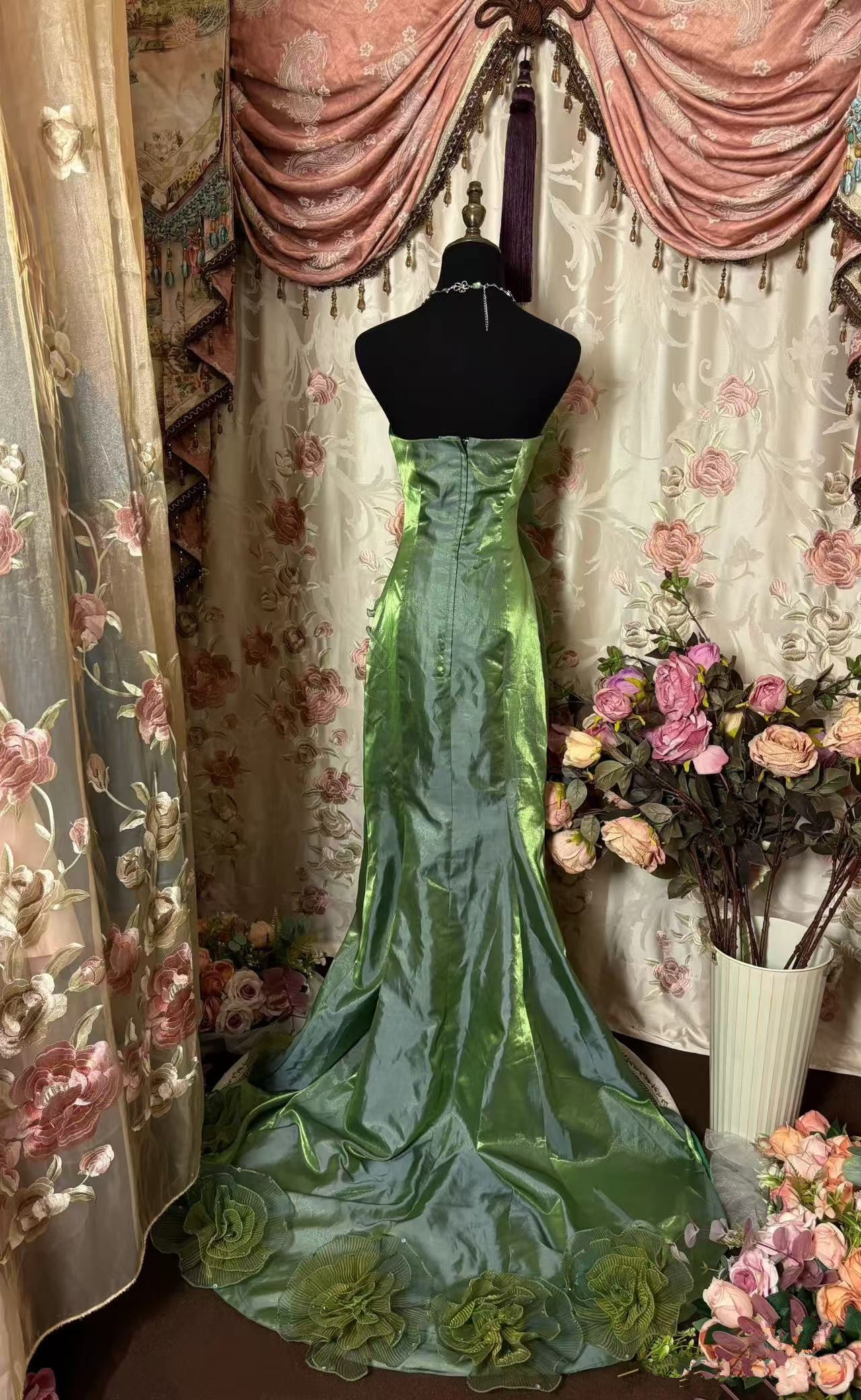 Green Strapless Long Prom Dress,Long Evening Gowns           fg7146