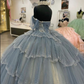 Princess Dresses Ball Gown Off Shoulder Vestido De Quinceanera Tiered Skirt Glitter Sequins Tulle 15 Masquerade Dress    fg6817