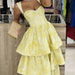 Yellow Dress Fashion Elegant Prom Dresses Vintage Princess Female Evening Party Dress    fg4527