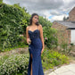 Navy Blue Long Prom Dress with Slit Elegant Evening Party Dress     fg7321