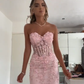 Mermaid Pink Tulle Long Prom Dress, Evening Formal Dress     fg7253