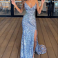 Blue Sequin Prom Dresses Long Evening Party Dress With Split    fg7366