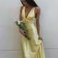 Yellow Prom Dress V Neck Evening Dress     fg4171