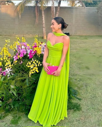 simple bright green chiffon prom dresses, formal party dress long      fg6259