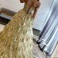 Gold A-Line Tulle Gold Sequin Long Prom Dress, Gold Long Evening Dress     fg5526