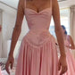 Elegant Pink Satin A-Line Long Evening Dress Bridesmaid Dress     fg7255