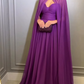 Elegant Purple Chiffon Long Evening Dress with Cape A-Line Pleated Floor Length Formal Prom Gown     fg7269