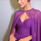 Elegant Purple Chiffon Long Evening Dress with Cape A-Line Pleated Floor Length Formal Prom Gown     fg7269