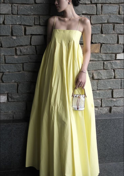 Yellow Spaghetti Straps Elegant A line Prom Dress Yellow Evening Dress     fg7275