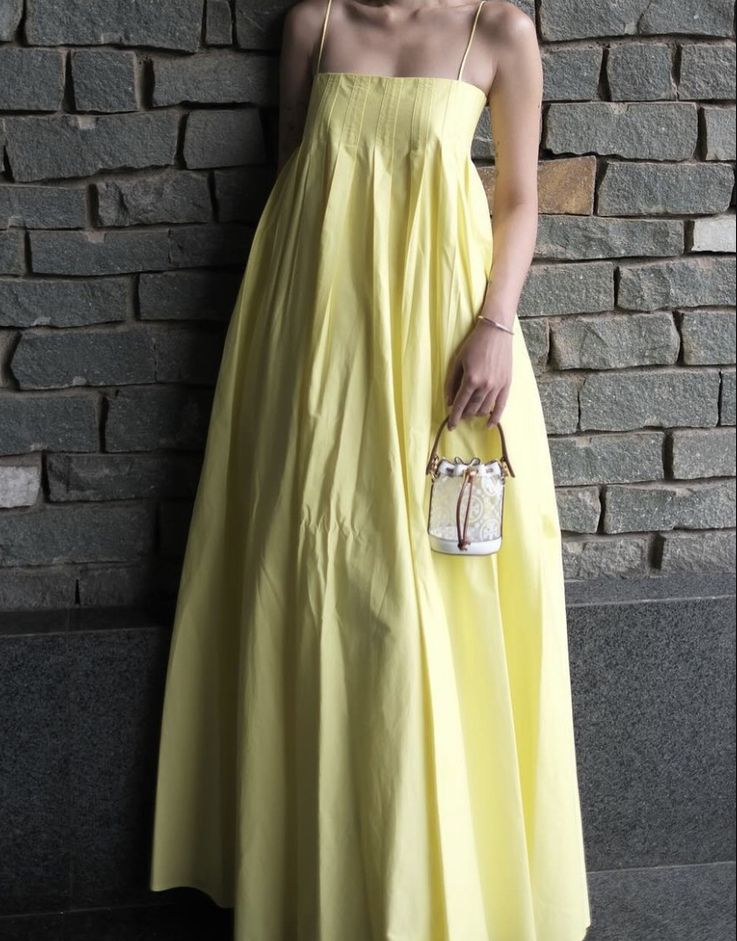 Yellow Spaghetti Straps Elegant A line Prom Dress Yellow Evening Dress     fg7275