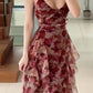 Vintage Chiffon Print Irregular Ruffles Long Prom Dress A Line Evening Party Dress       fg7034