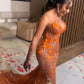 Gorgeous Orange Beaded Applique Mermaid Evening Dress Long Prom Dress        fg6981