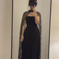 Black A line Long Prom Dress,Evening Dress With Shawl      fg7021