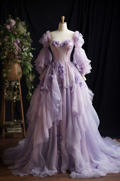 Lavender Tulle Sweetheart Evening Party Dresses Long Prom Dress     fg7187