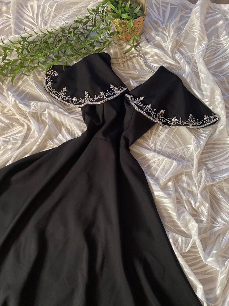 Black A line Long Prom Dress,Black Evening Dress      fg7022