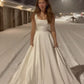 A Line Long Satin Wedding Dress Square Neck Bridal Gown    fg7217