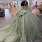 3D Butterfly Quinceanera Dresses Sage Green Ball Gowns with Crystal Corset        fg6684