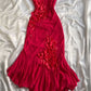 Red V-Neck Prom Dress Long Formal Dress With Flowers     fg7048