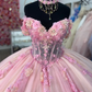 Quinceanera Ball Gown Pink Lace Applique 3D Floral Flower Off Shoulder Sweet 16 Dress    fg6738