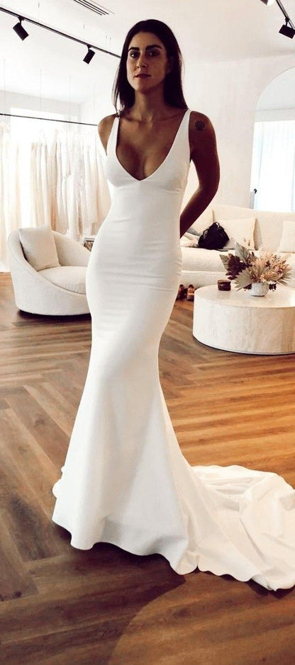 Elegant Mermaid V-Neck Long Wedding Dresses        fg7130