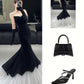 Black evening dress mermaid prom gown     fg4147