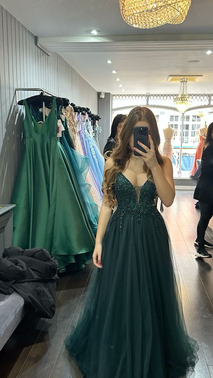 Emerald green prom dress A Line Evening Dress    fg7003