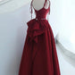 Wine Red Satin Long Formal Dress, Lace-up Fashion Straps Junior Prom Dress       fg6979