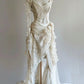 Vintage Unique Long Lace Prom Dress Wedding Dress Bridal Gown    fg7209