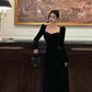 Vintage Balck Long Sleeve Dress Woman Elegant Fashion Velvet Prom Dresses     fg7012