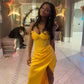 Yellow Mermaid Long Prom Dress Evening Party Dress With Slit      fg7038