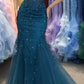 Sexy V-Neck Applique Tulle Mermaid Long Prom Dress       fg6989