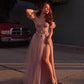 A Line Pink Tulle Long Prom Dresses With Leg Slit, Pink Tulle Long Formal Evening Dresses        fg6990