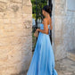 Simple Blue Sleeveless A-line Chiffon Long Evening Prom Dresses         fg7203