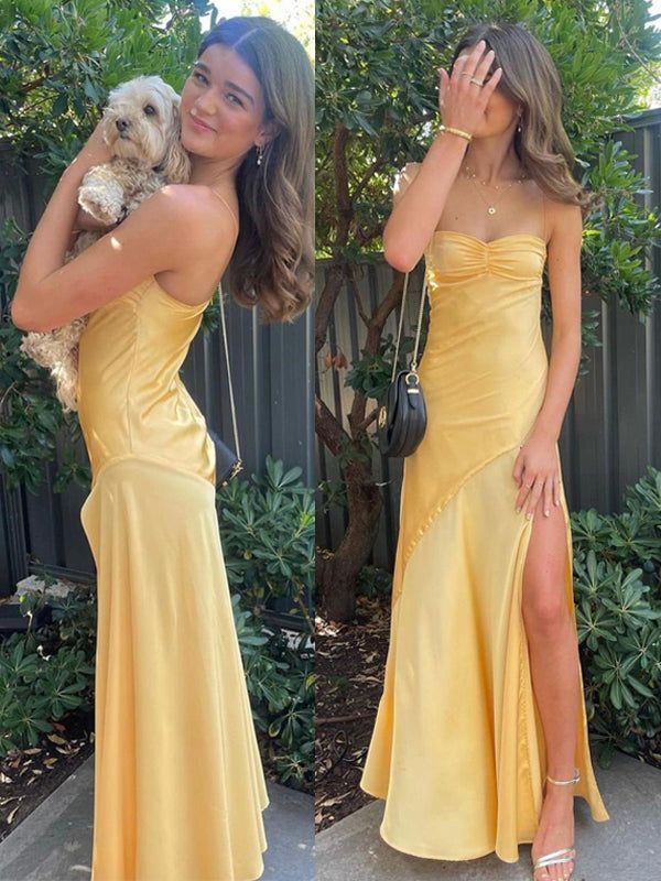 Honey yellow long wrap dress, bridesmaid dress, cocktail dress, good wedding guest dress, party dress, formal dress, prom dress, evening dress